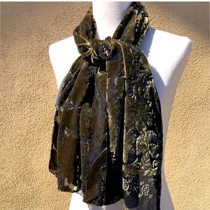 Olive and Black Velvet Burnout Scarf